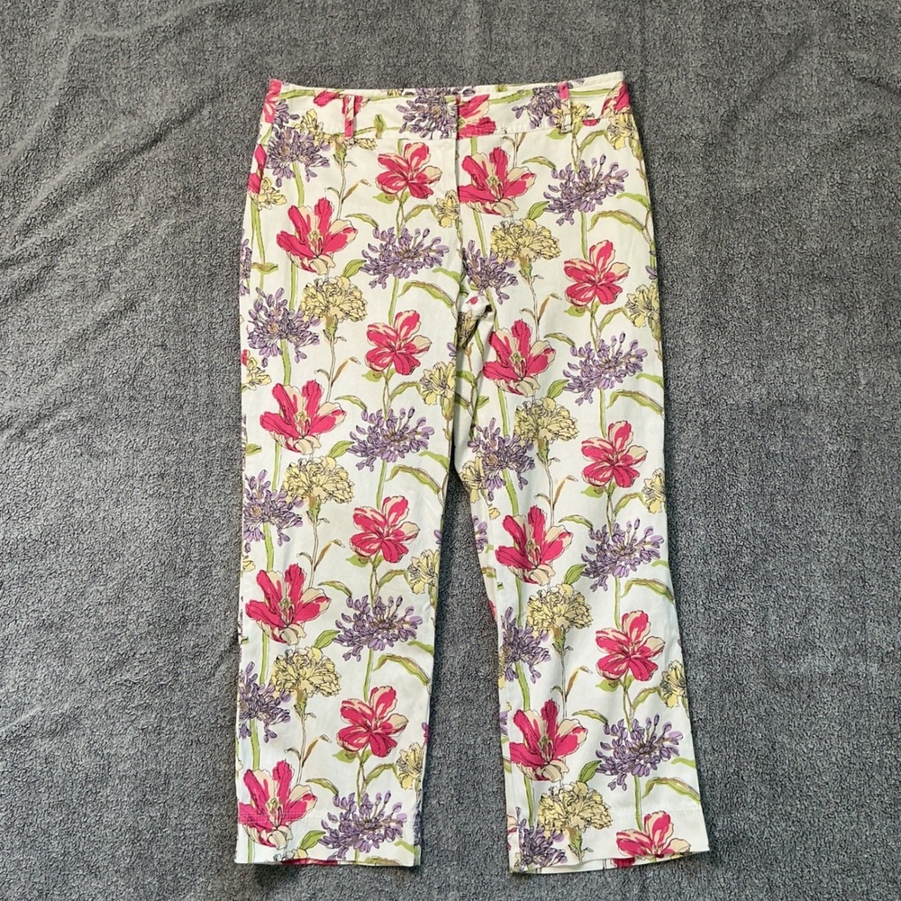 Ann Taylor LOFT Marisa Petite Floral Corduroy Cropped Pants Pink Purple 6P